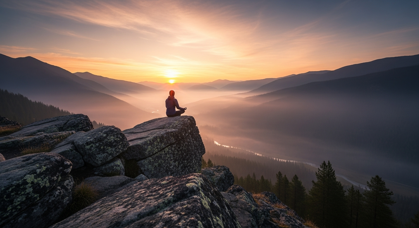 Mountain landscape meditation at dawn