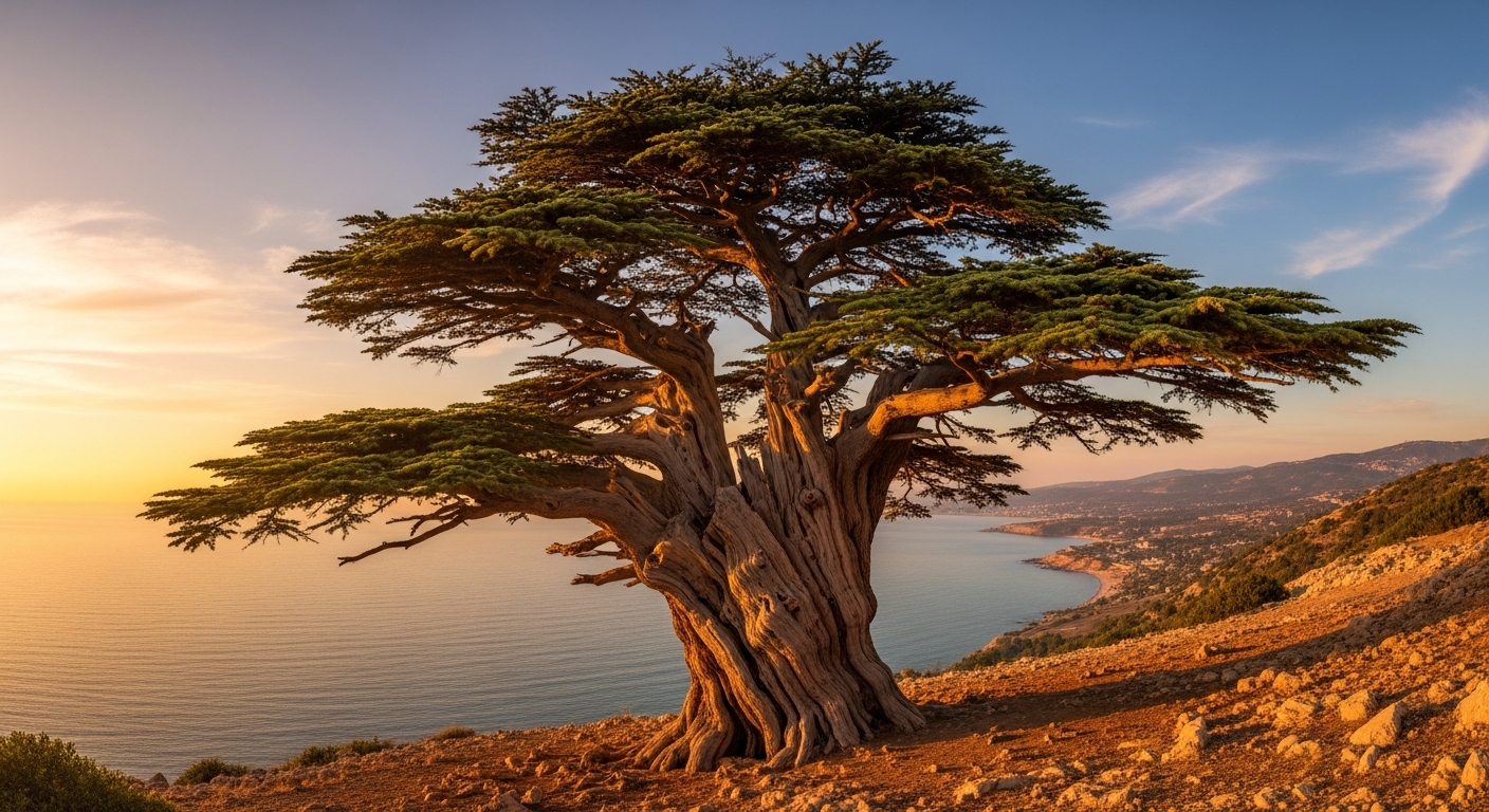 Cedar tree of Lebanon overlooking Mediterranean