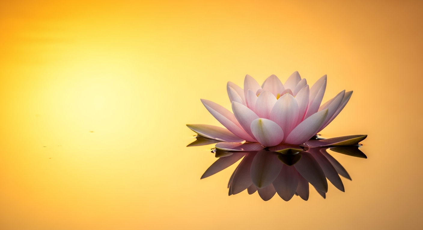 Lotus flower on still water at sunset